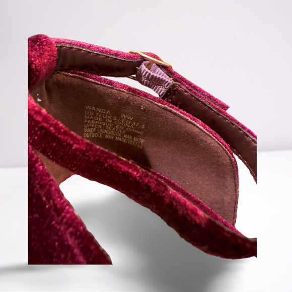 JustFab Maroon Velvet Ankle Strap Heels | Size 7 - Picture 4 of 4